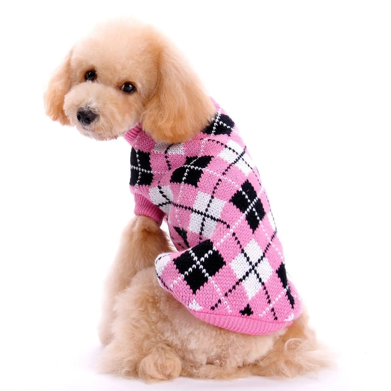 Fashion Pet Geometric Diamond Plaid Sweater - clickit2shipit