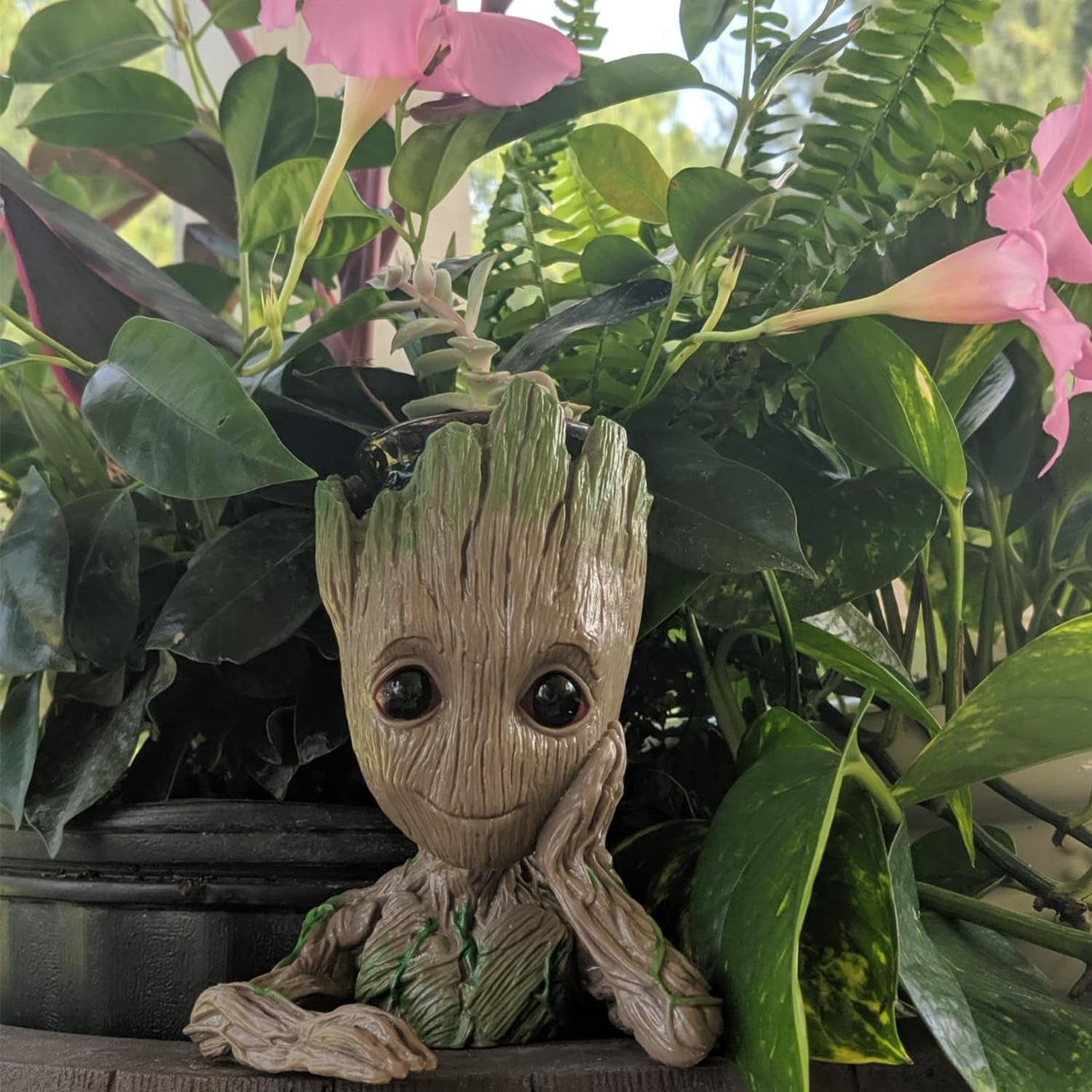 Baby Groot Pen Holder – 6'' Tree Man Pot with Drainage for Succulents or Desk Use (Grayish Brown)
