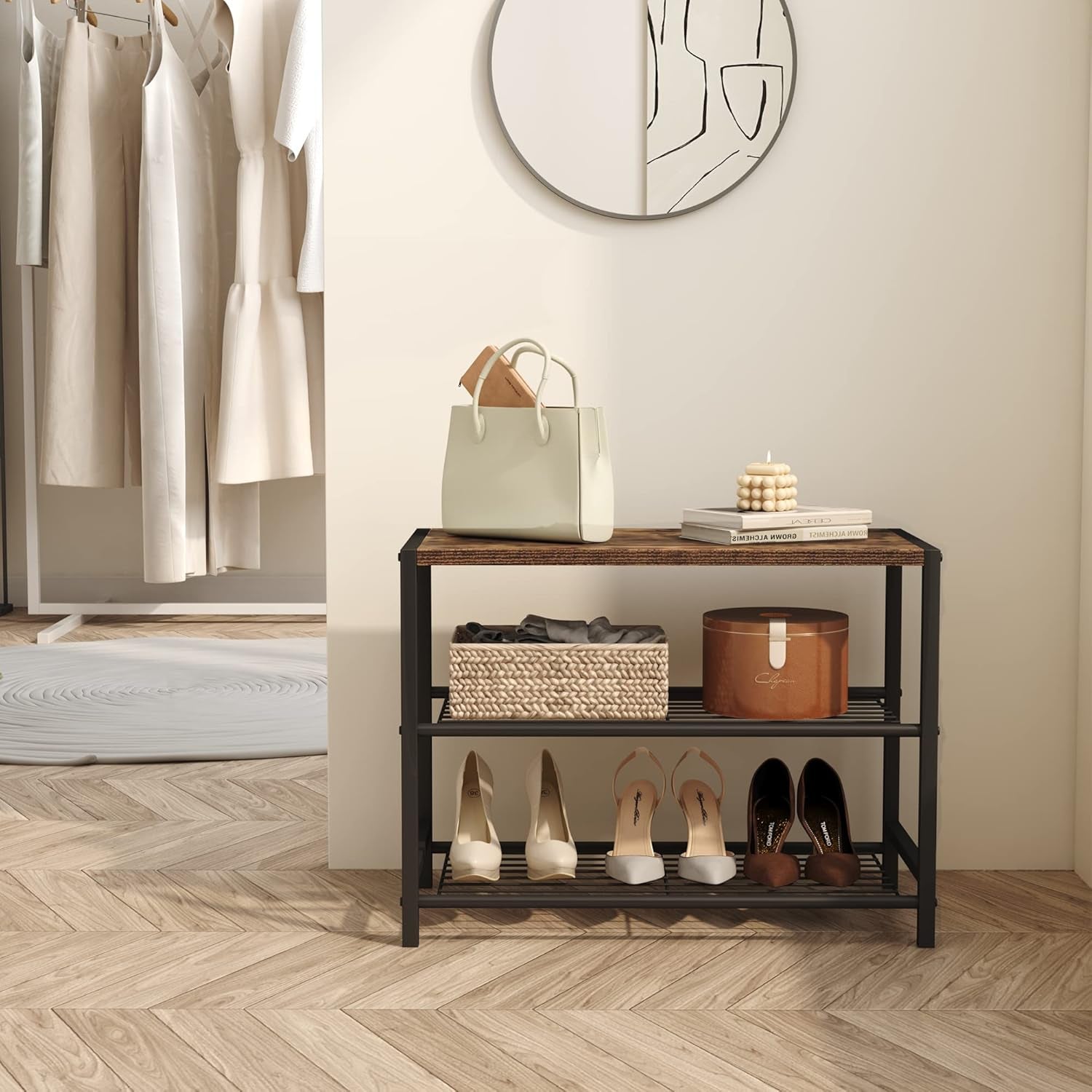 3-Tier Shoe Rack, Shoe Storage Shelf, Industrial Shoe Tower, Narrow Shoe Organiz