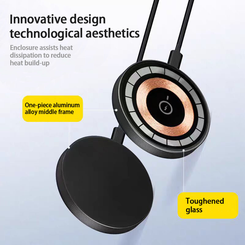 iPhone 17 Pro Max Wireless Charger with heat dissipation technology and toughened glass for efficient charging.