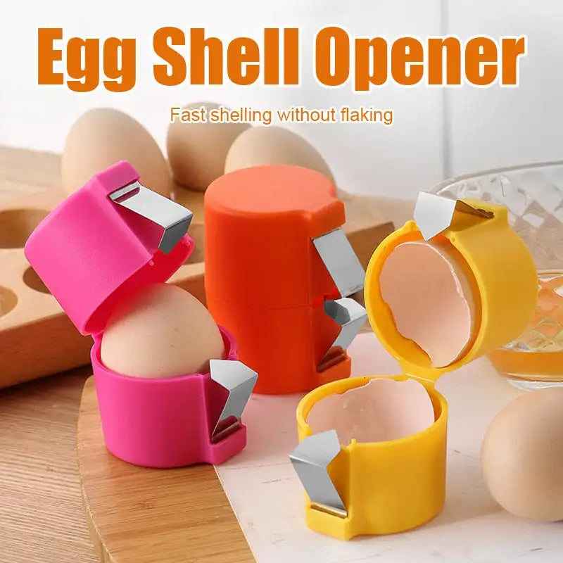 Colorful mess-free egg cracker tool for quick egg cracking and easy shell removal.