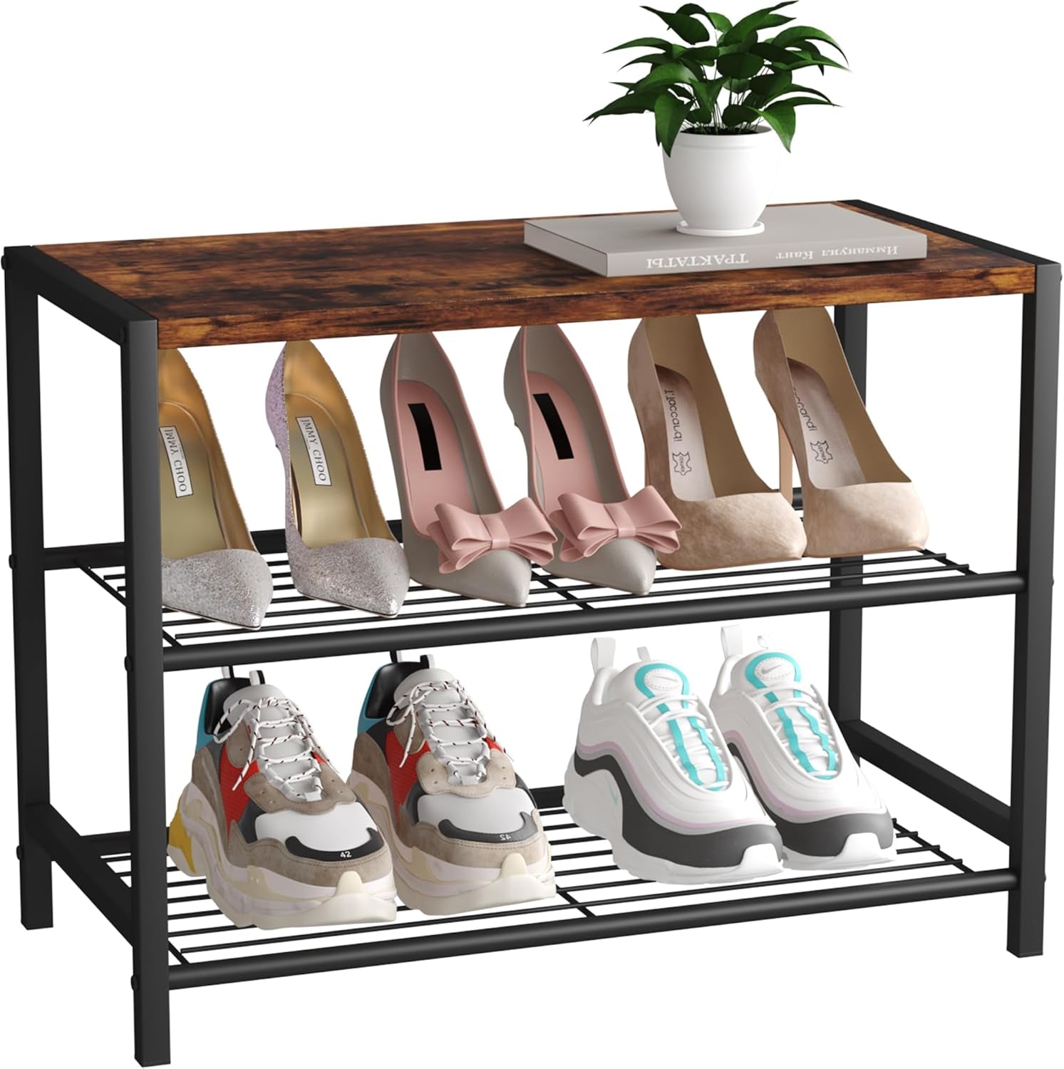 3-Tier Shoe Rack, Shoe Storage Shelf, Industrial Shoe Tower, Narrow Shoe Organiz