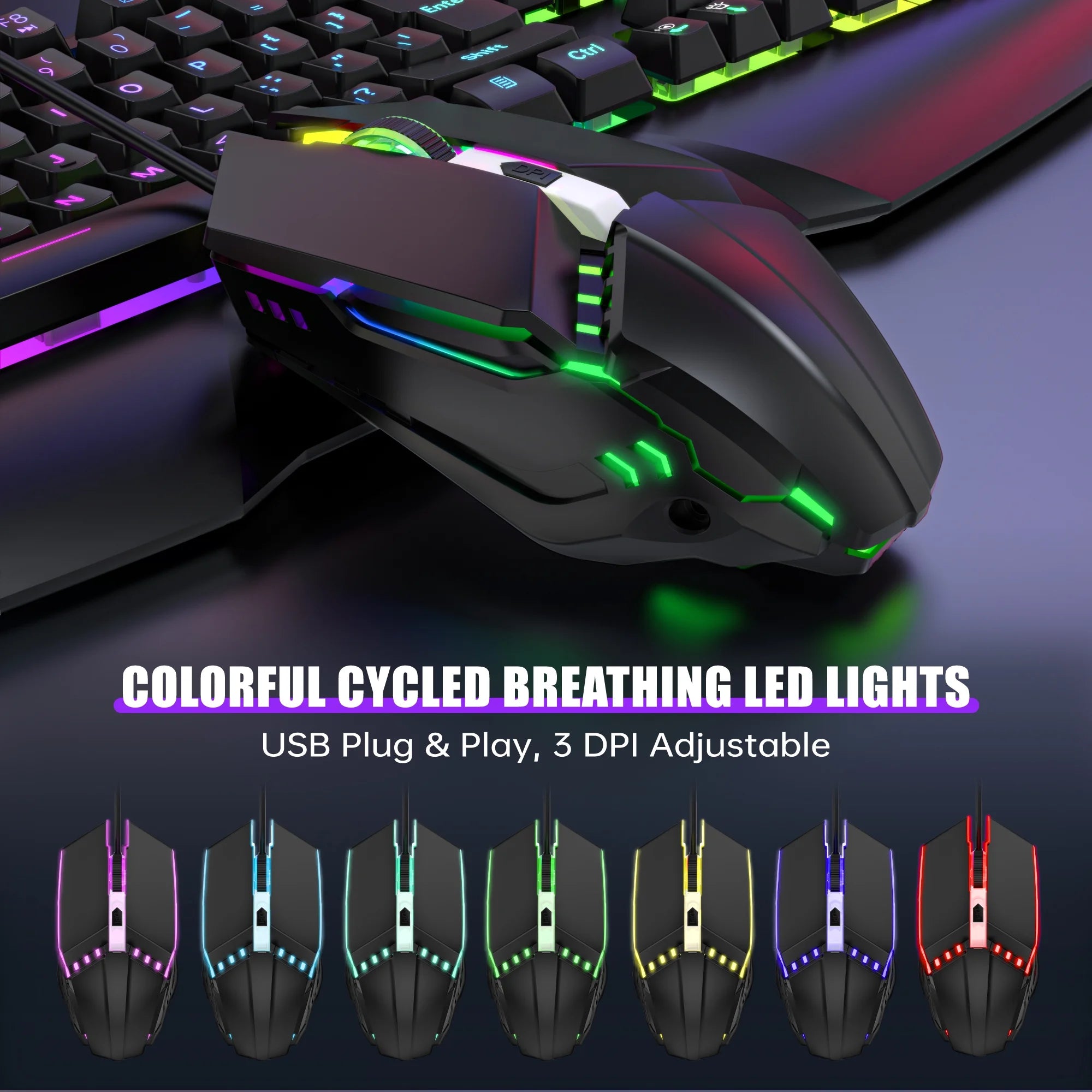 Gaming Keyboard and Mouse Combo – RGB Backlit, 114-Key Anti-Ghosting Keyboard & 7-Color Mouse