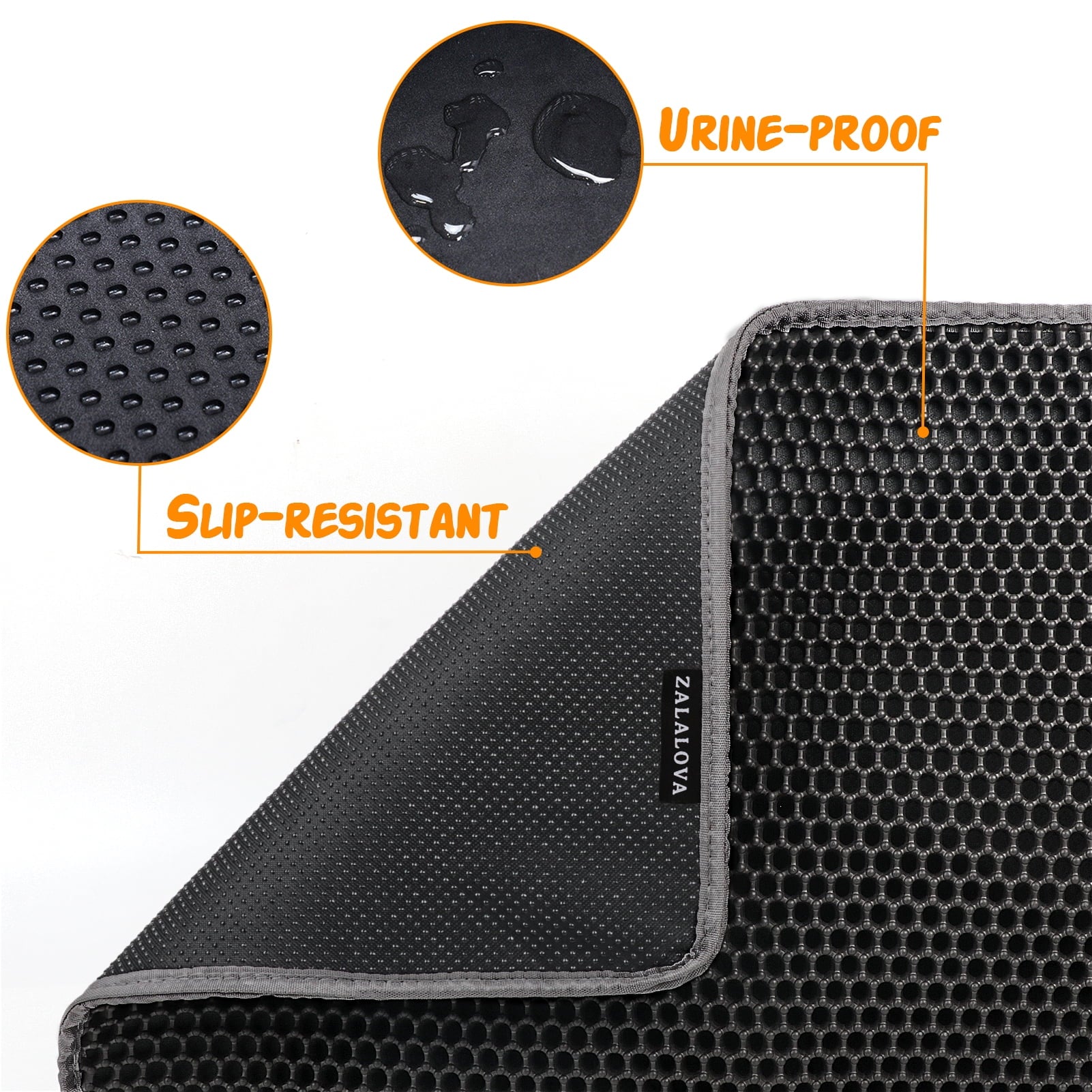 Cat Litter Mat – 24x15'' Waterproof, Non-Slip Honeycomb Design, Soft on Paws (Black)