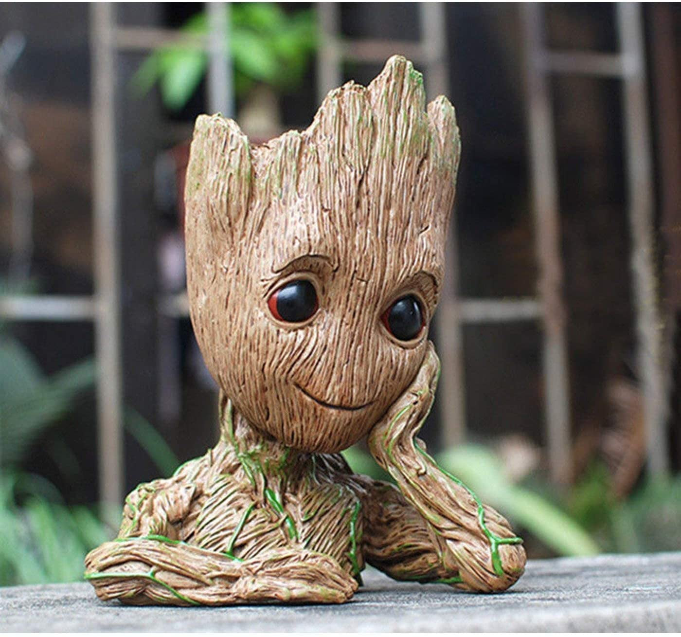 Baby Groot Pen Holder – 6'' Tree Man Pot with Drainage for Succulents or Desk Use (Grayish Brown)