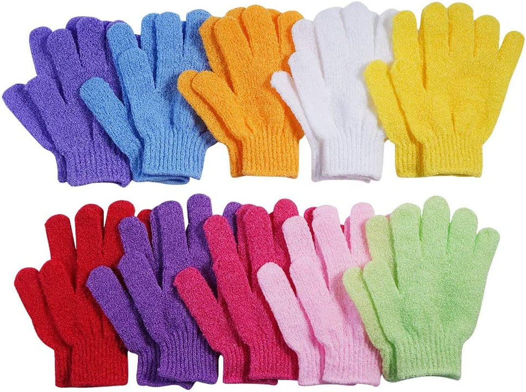 10 Pairs Exfoliating Gloves – 100% Nylon, Dual-Sided for Shower, Spa & Bath (10 Colors)