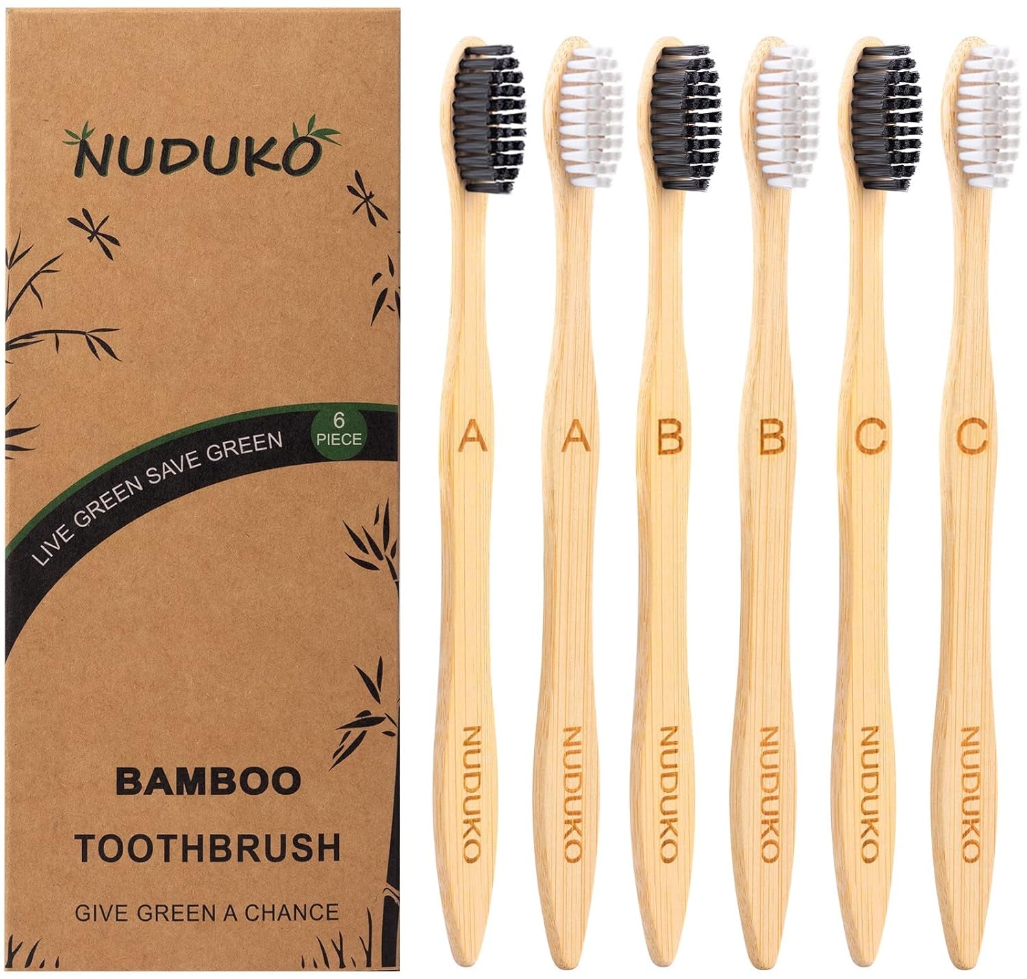 6 Pcs Bamboo Toothbrushes, Soft BPA Free Bristles, Biodegradable, Eco-Friendly, Compostable