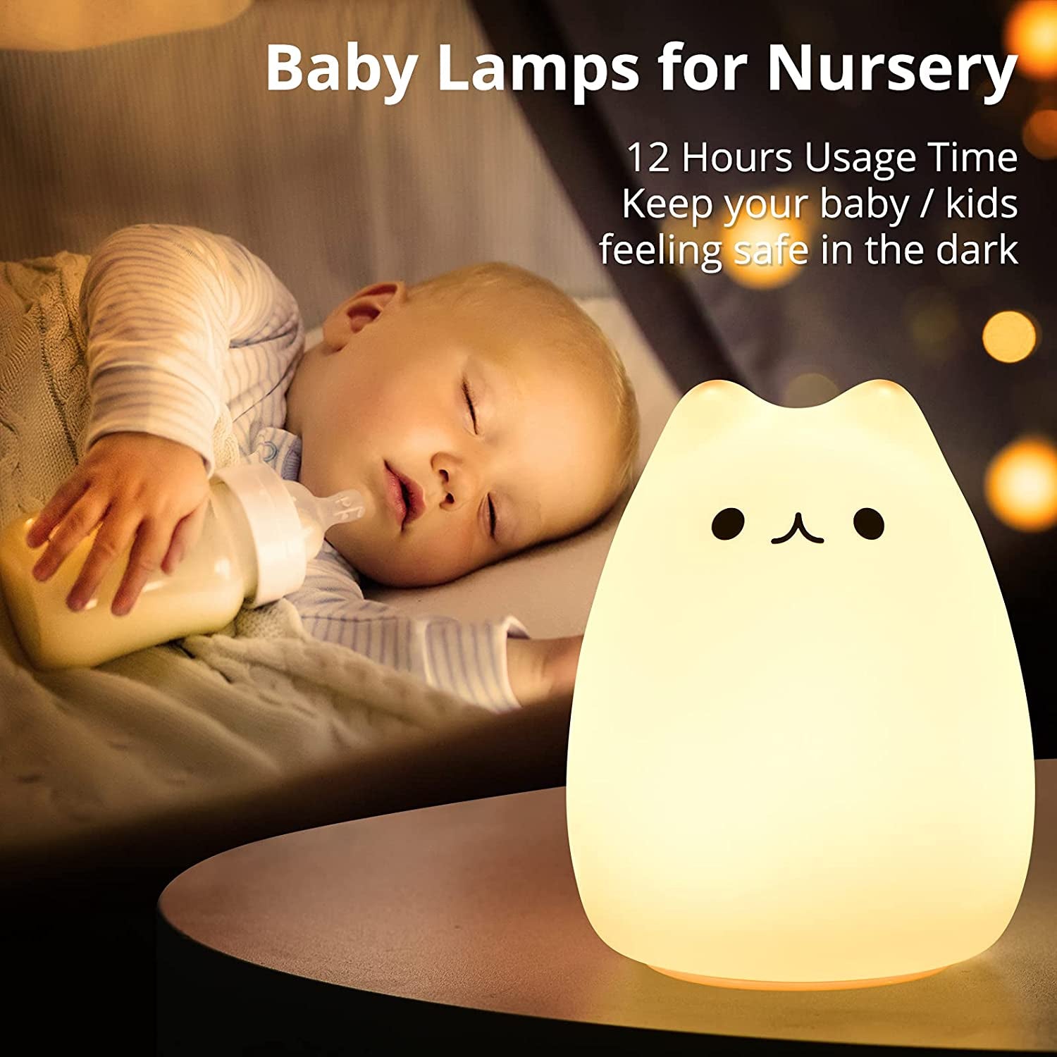 Cat Night Light – Kawaii Nursery Lamp with Remote, Gift for Kids & Teens