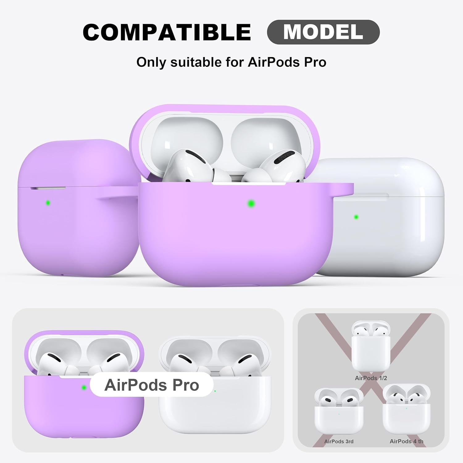 AirPods Pro 2/1 Case – Soft Silicone Cover with Cleaner Kit & Keychain (Lavender)